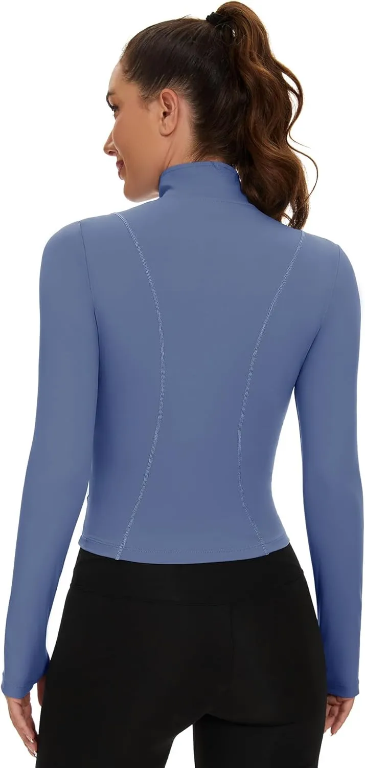 Loovoo Women's Cropped Workout Jacket Zip Up Athletic Jackets Slim Fit Lightweight Running Sports Track Jacket 2025