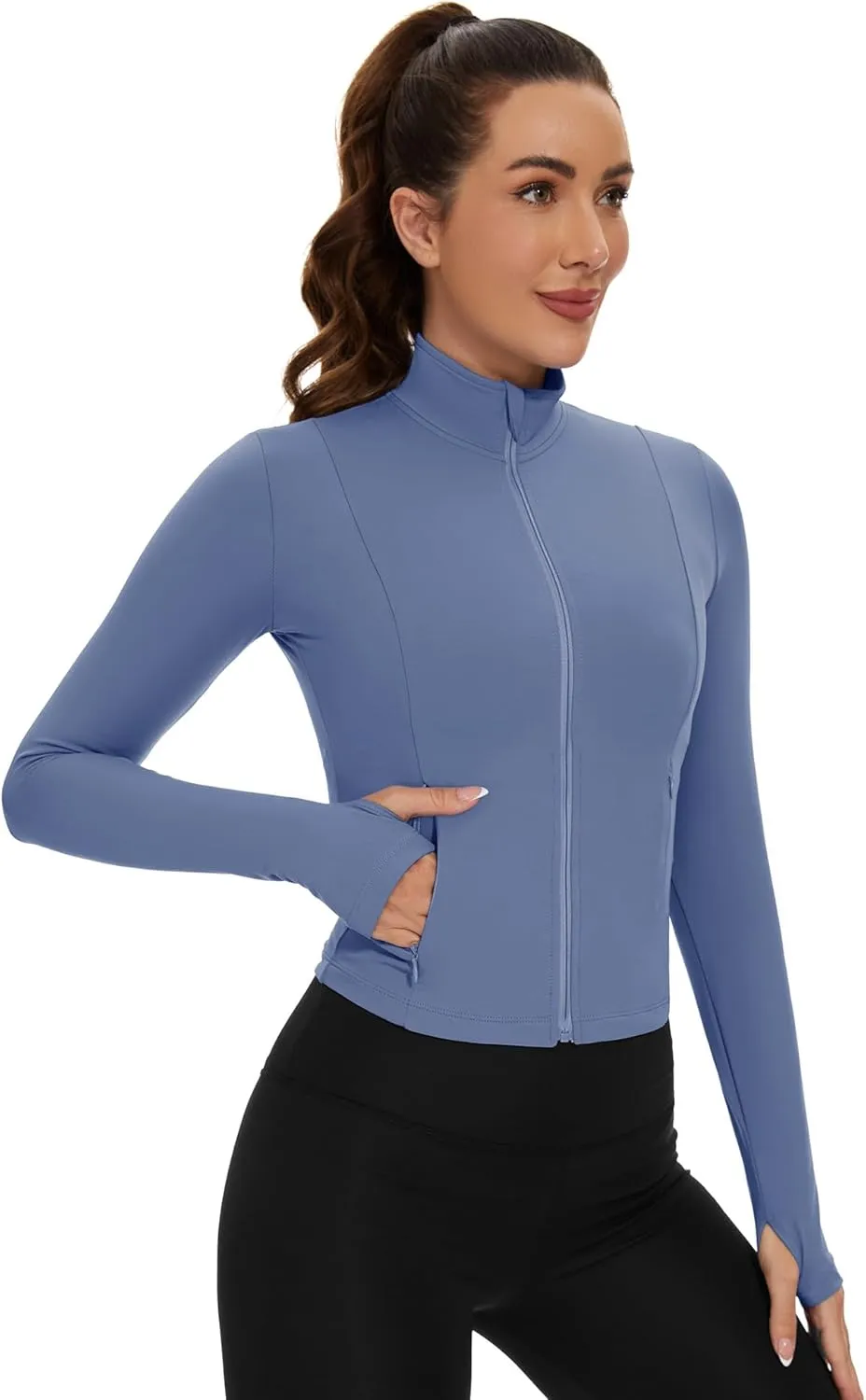 Loovoo Women's Cropped Workout Jacket Zip Up Athletic Jackets Slim Fit Lightweight Running Sports Track Jacket 2025