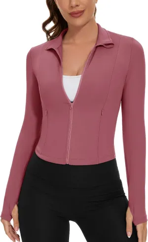 Loovoo Women's Cropped Workout Jacket Zip Up Athletic Jackets Slim Fit Lightweight Running Sports Track Jacket 2025