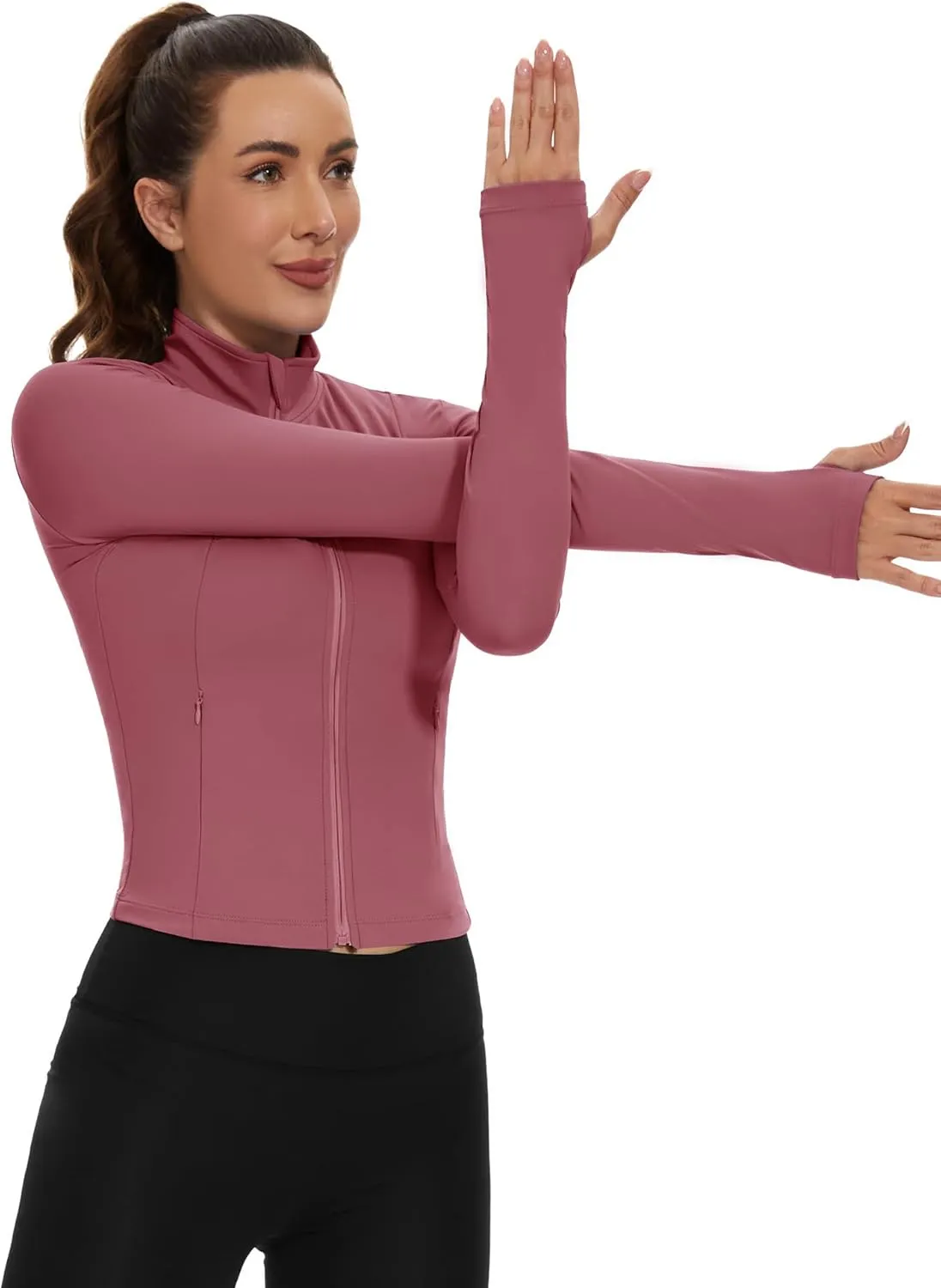 Loovoo Women's Cropped Workout Jacket Zip Up Athletic Jackets Slim Fit Lightweight Running Sports Track Jacket 2025