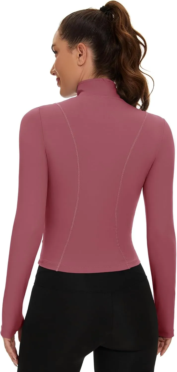 Loovoo Women's Cropped Workout Jacket Zip Up Athletic Jackets Slim Fit Lightweight Running Sports Track Jacket 2025