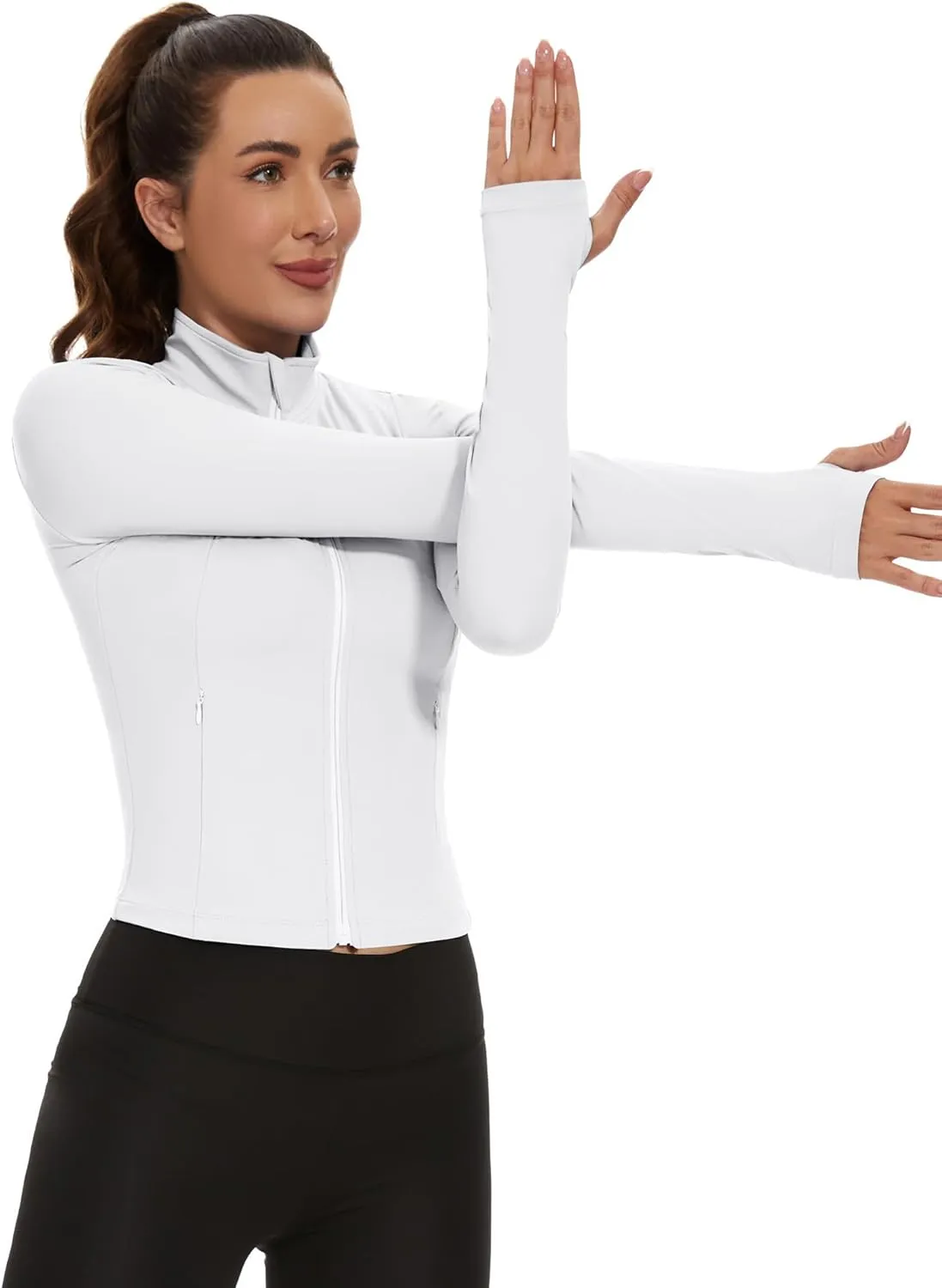 Loovoo Women's Cropped Workout Jacket Zip Up Athletic Jackets Slim Fit Lightweight Running Sports Track Jacket 2025
