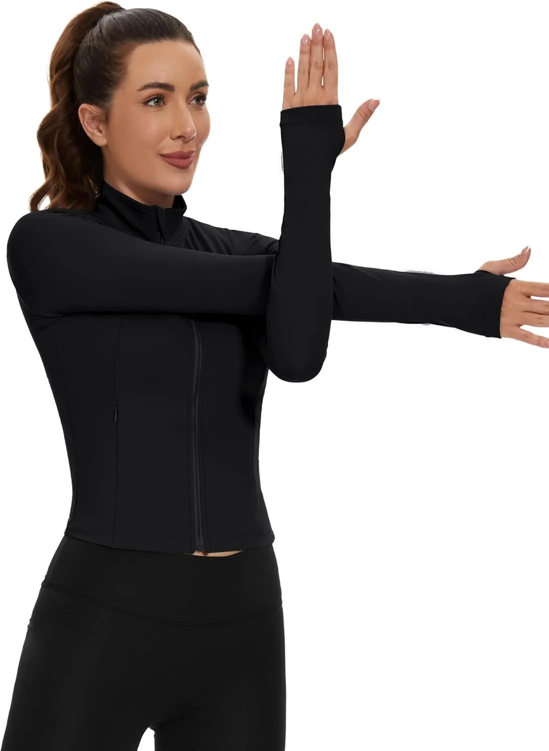Loovoo Women's Cropped Workout Jacket Zip Up Athletic Jackets Slim Fit Lightweight Running Sports Track Jacket 2025