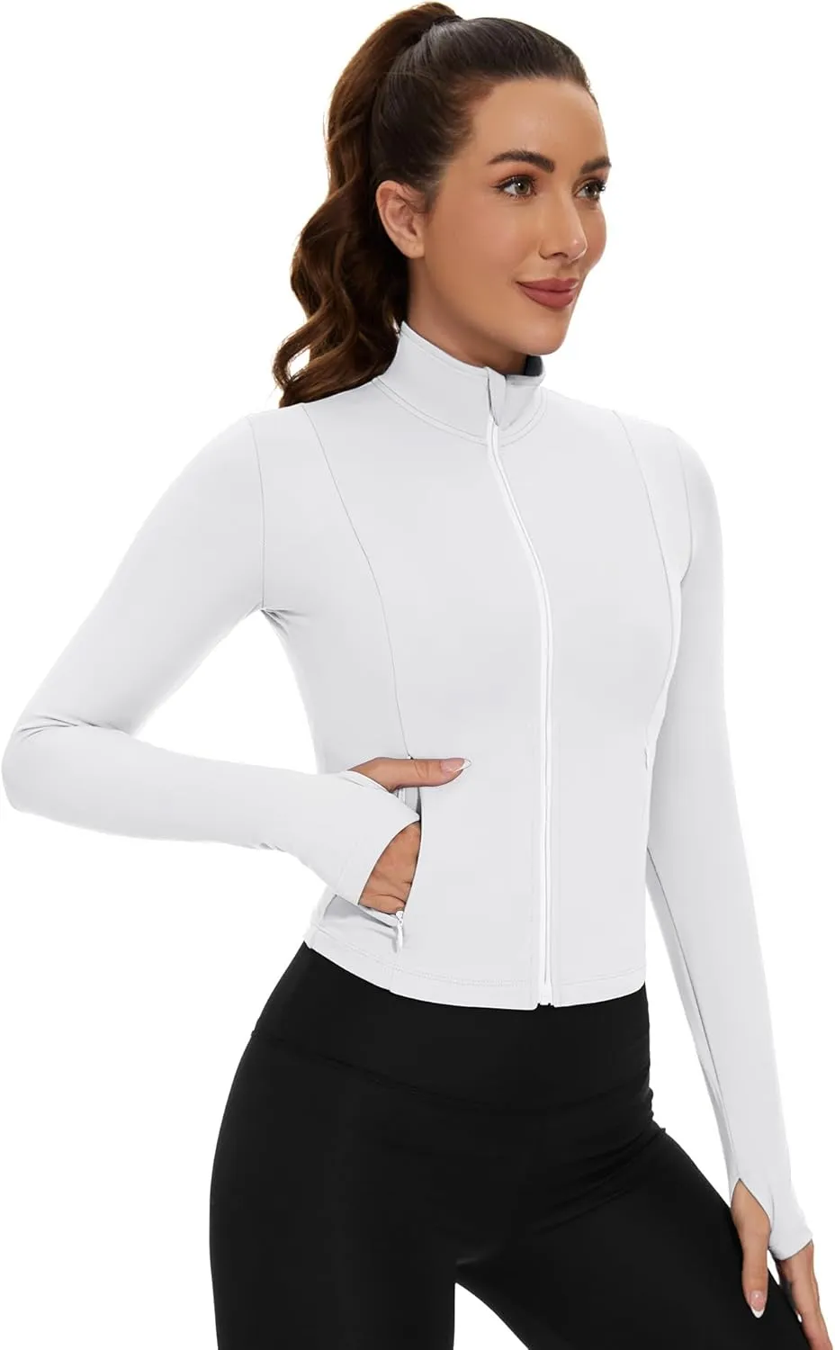 Loovoo Women's Cropped Workout Jacket Zip Up Athletic Jackets Slim Fit Lightweight Running Sports Track Jacket 2025