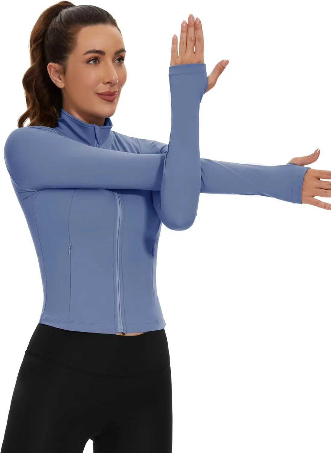 Loovoo Women's Cropped Workout Jacket Zip Up Athletic Jackets Slim Fit Lightweight Running Sports Track Jacket 2025