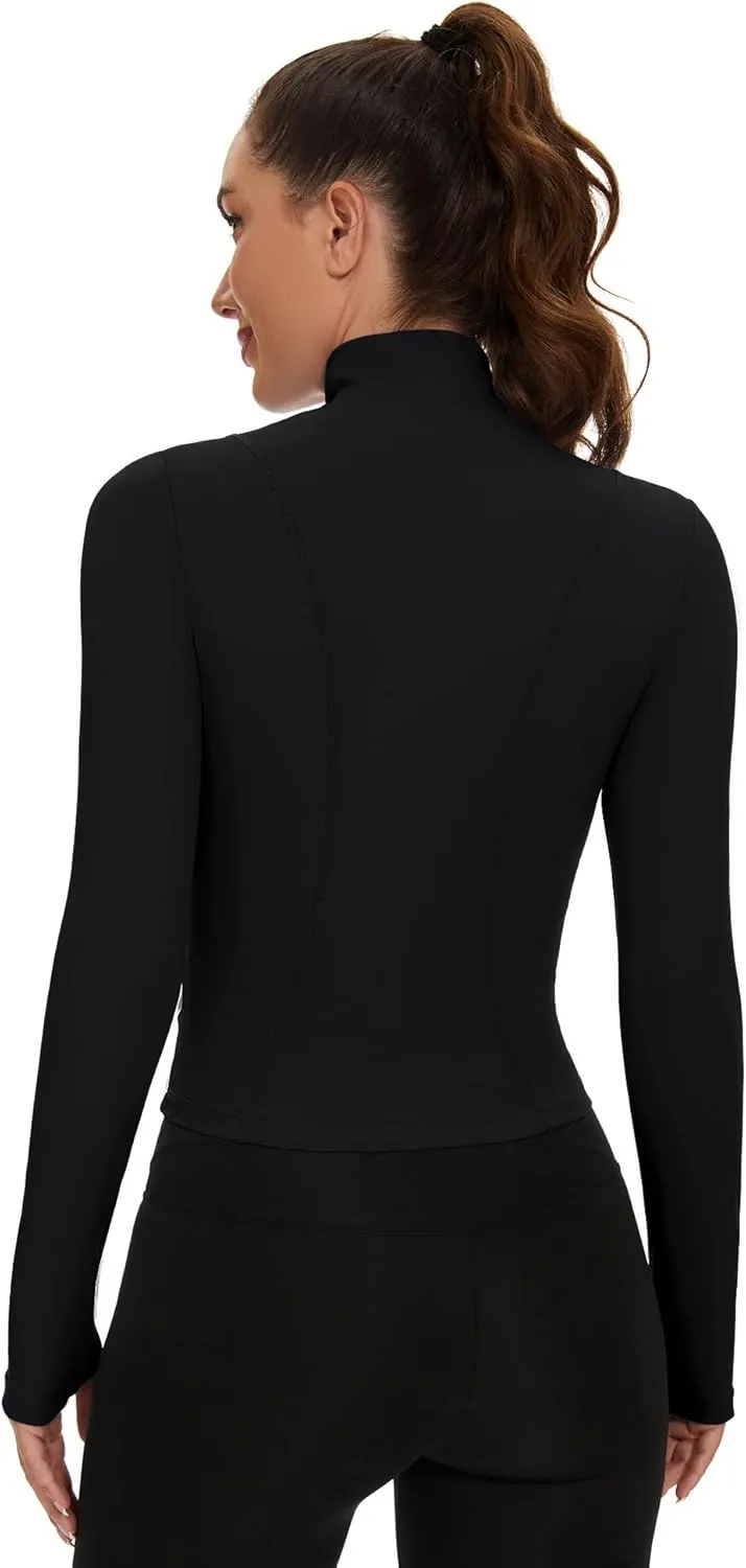 Loovoo Women's Cropped Workout Jacket Zip Up Athletic Jackets Slim Fit Lightweight Running Sports Track Jacket 2025