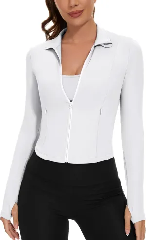 Loovoo Women's Cropped Workout Jacket Zip Up Athletic Jackets Slim Fit Lightweight Running Sports Track Jacket 2025
