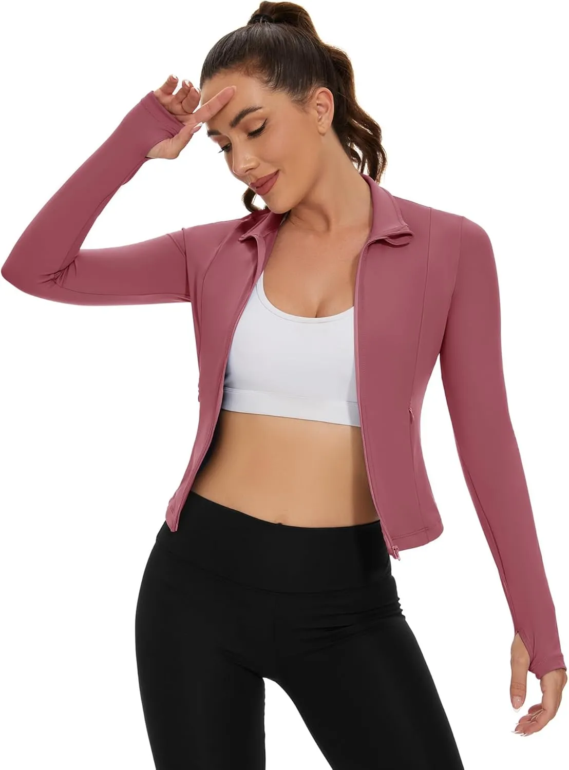 Loovoo Women's Cropped Workout Jacket Zip Up Athletic Jackets Slim Fit Lightweight Running Sports Track Jacket 2025