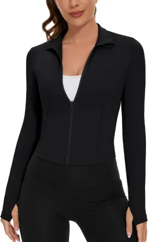 Loovoo Women's Cropped Workout Jacket Zip Up Athletic Jackets Slim Fit Lightweight Running Sports Track Jacket 2025