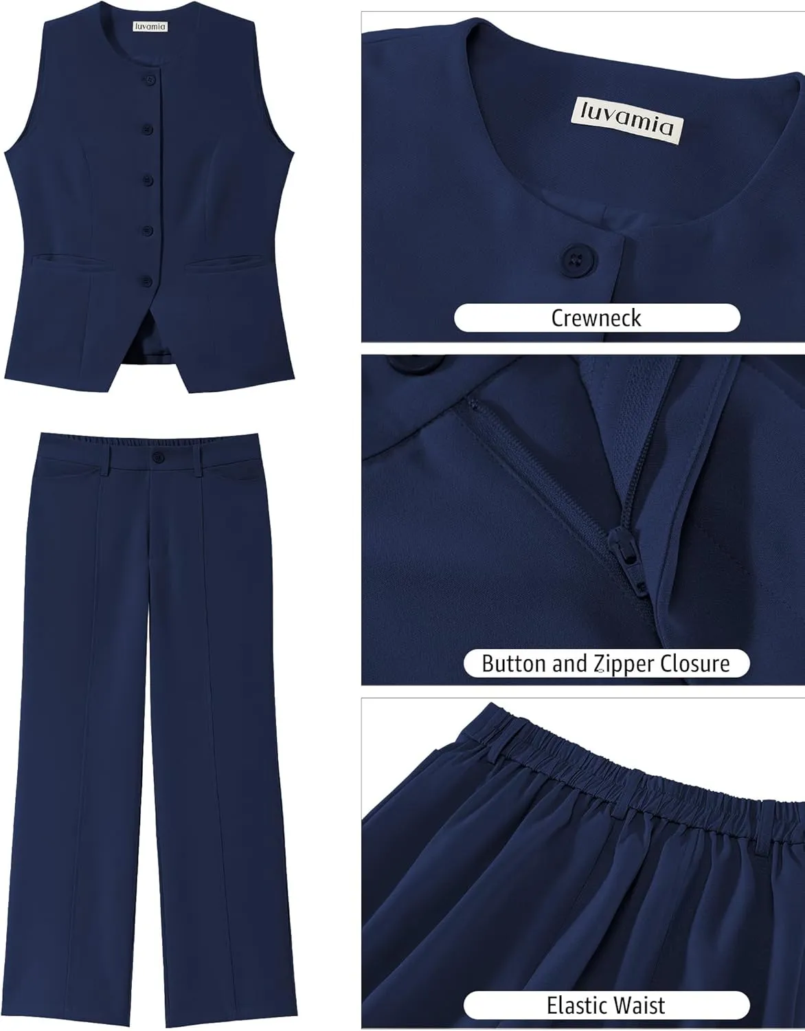 luvamia Vest Pants Suits for Women Dressy 2 Piece Business Casual Outfits Sleeveless Blazer Wide Leg Pants Pantsuit Sets