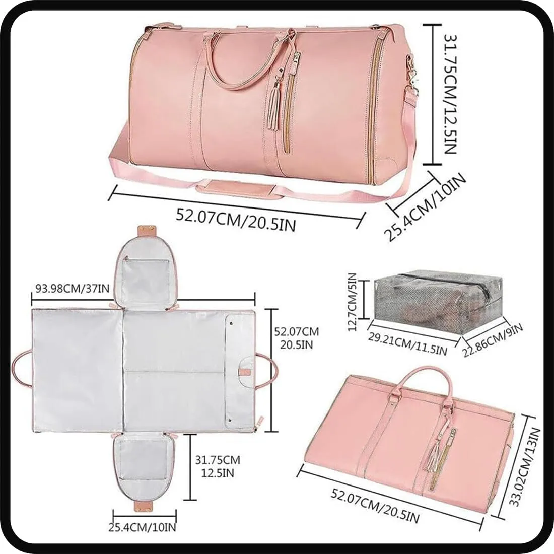Luxemega Travel Bag, 2 in 1 Jenniibags Travel Bags for Women, Waterproof Large Capacity Convertible Garment Duffel Bags (one size,Beige)