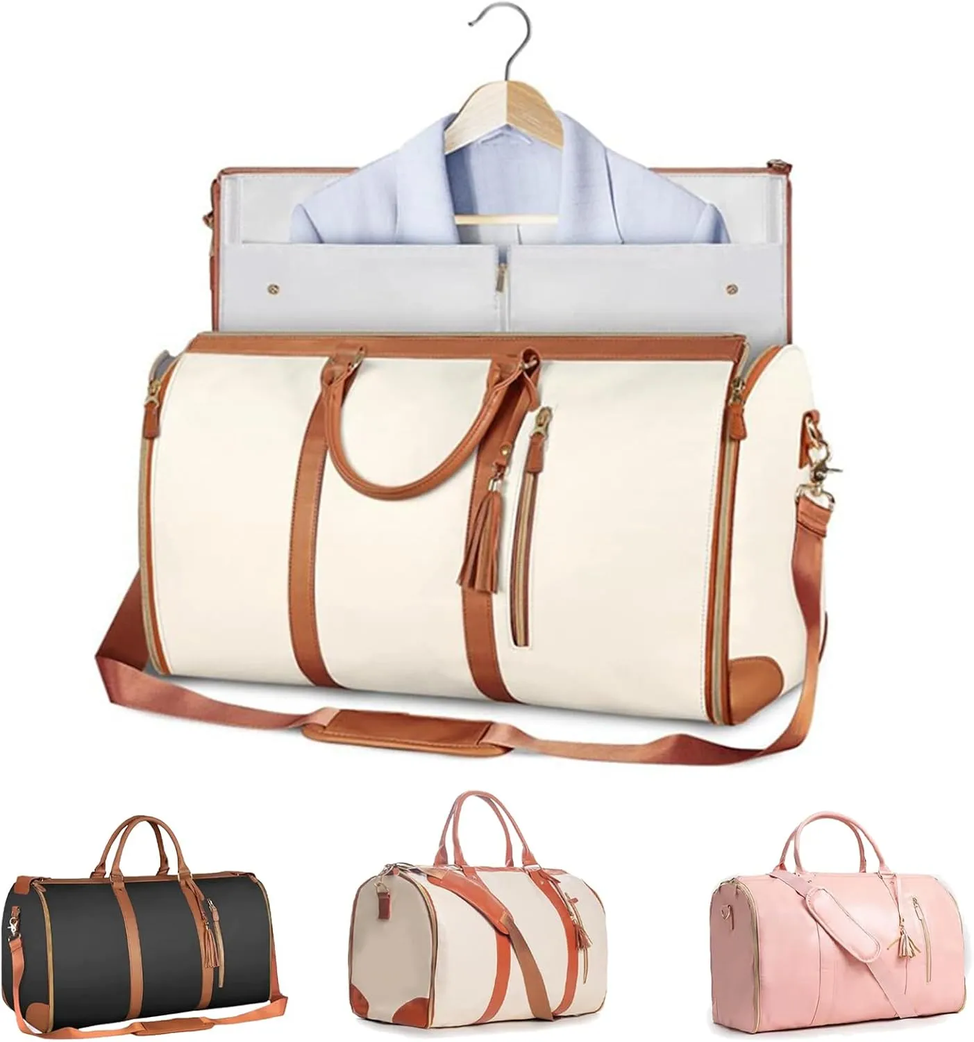 Luxemega Travel Bag, 2 in 1 Jenniibags Travel Bags for Women, Waterproof Large Capacity Convertible Garment Duffel Bags (one size,Beige)