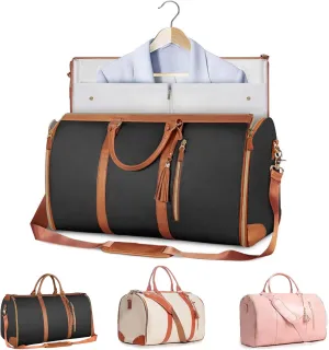 Luxemega Travel Bag, 2 in 1 Jenniibags Travel Bags for Women, Waterproof Large Capacity Convertible Garment Duffel Bags (one size,Black)