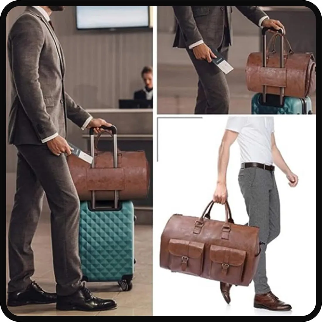 Luxemega Travel Bag, 2 in 1 Jenniibags Travel Bags for Women, Waterproof Large Capacity Convertible Garment Duffel Bags (one size,Brown-b)