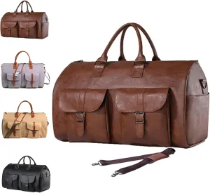 Luxemega Travel Bag, 2 in 1 Jenniibags Travel Bags for Women, Waterproof Large Capacity Convertible Garment Duffel Bags (one size,Dark brown-b)