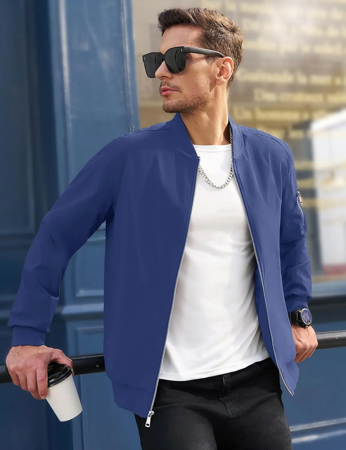 MAGCOMSEN Men's Bomber Jacket Lightweight Casual Windbreaker Spring Fall Zip Up Coat with 5 Pocket