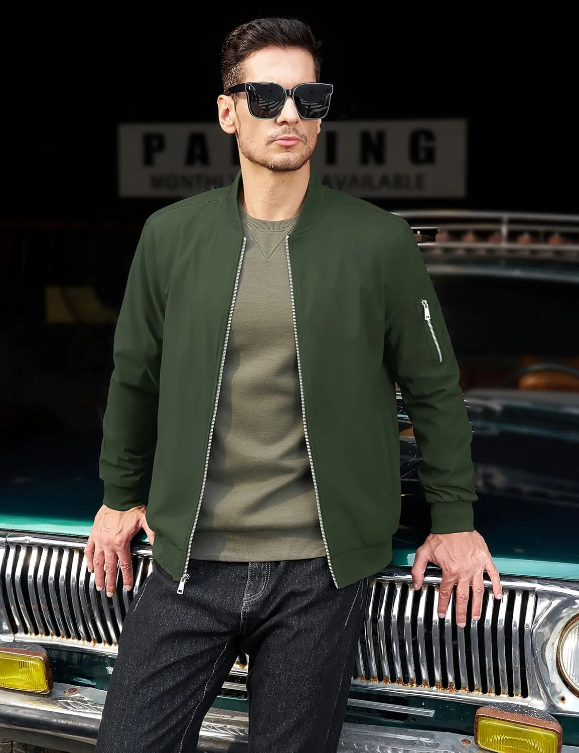 MAGCOMSEN Men's Bomber Jacket Lightweight Casual Windbreaker Spring Fall Zip Up Coat with 5 Pocket
