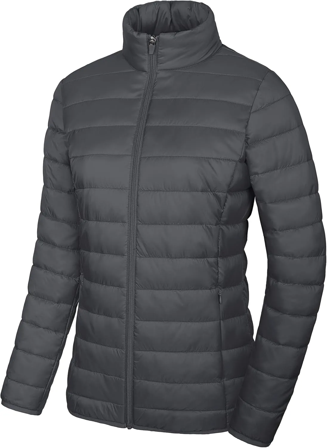 MAGCOMSEN Women's Puffer Jacket Lightweight Quilted Padded 4 Pockets Zip-up Stand-collar Winter Fleece Coat