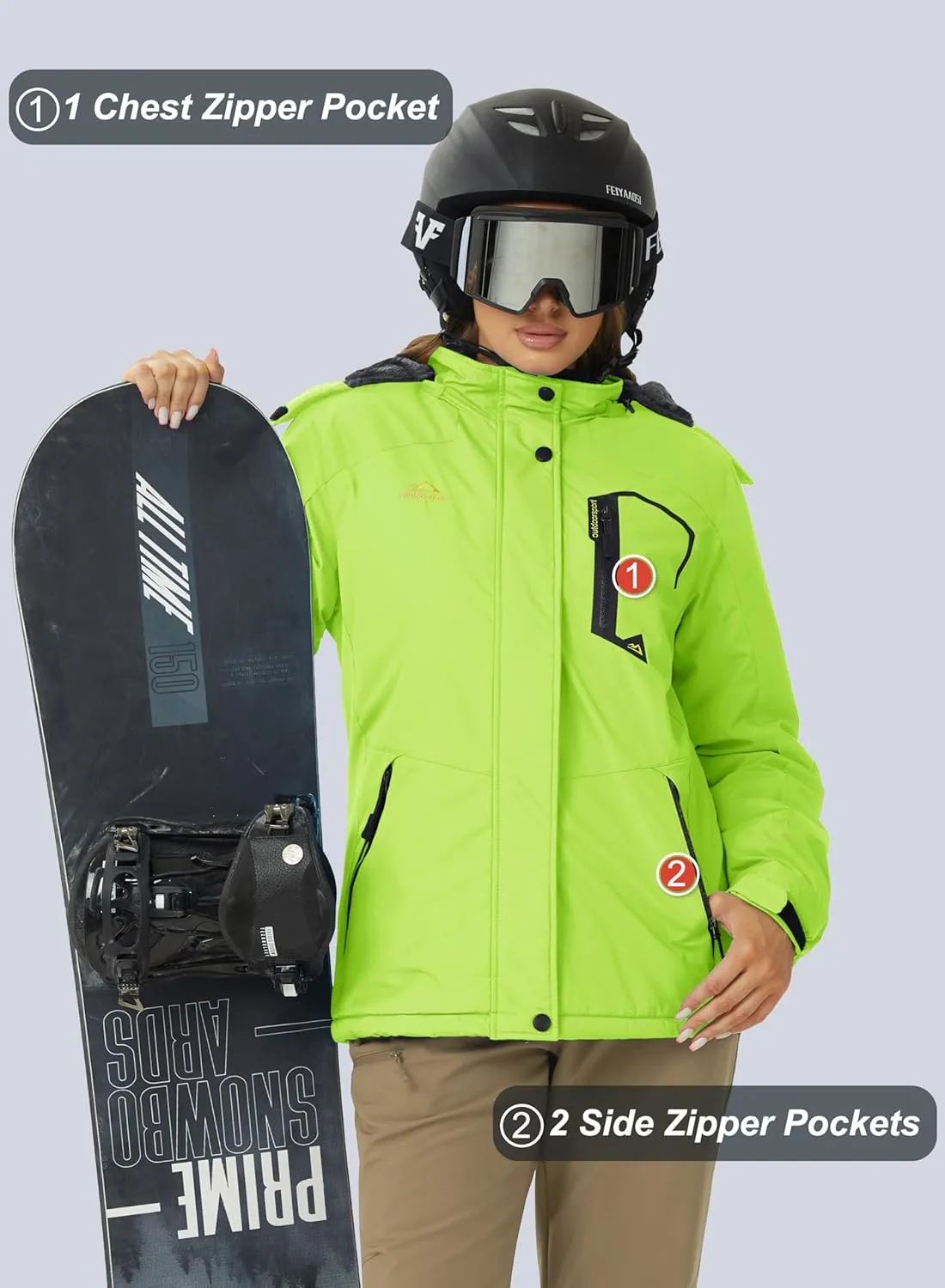MAGCOMSEN Women's Ski Jacket Waterproof Insulated Snow Jacket Warm Windproof Winter Coats with Hood Fleece Lined Jacket
