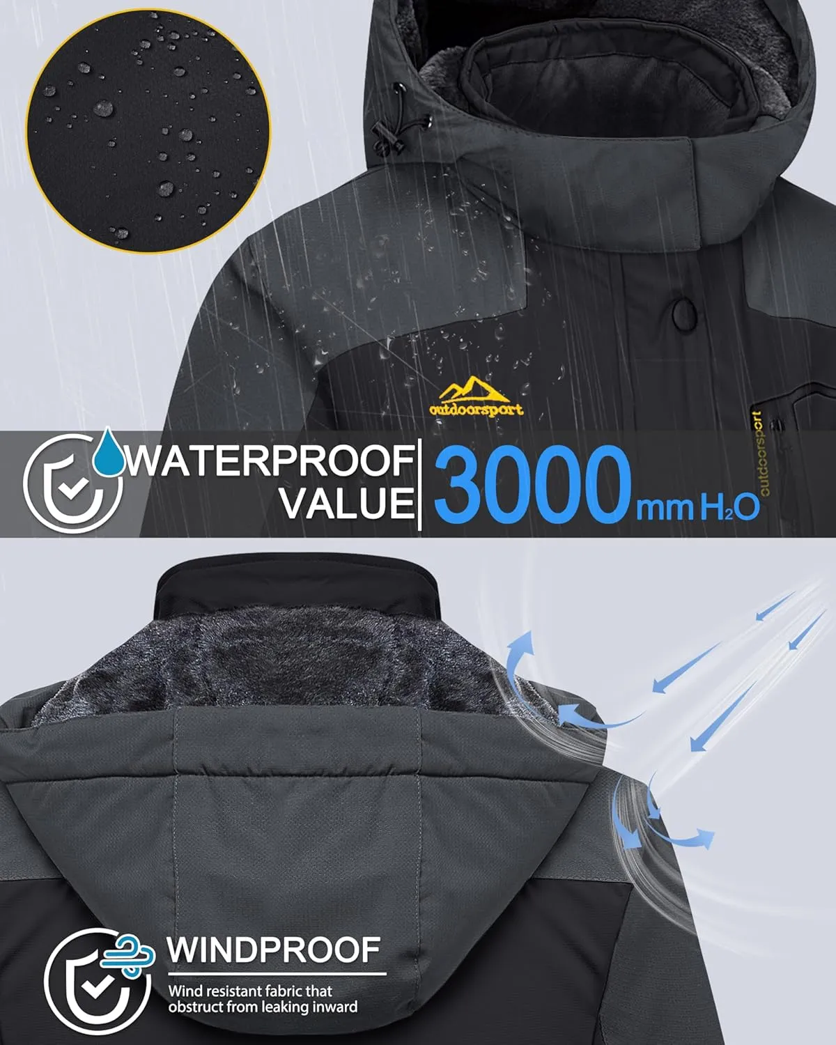 MAGCOMSEN Women's Ski Jacket Waterproof Insulated Snow Jacket Warm Windproof Winter Coats with Hood Fleece Lined Jacket