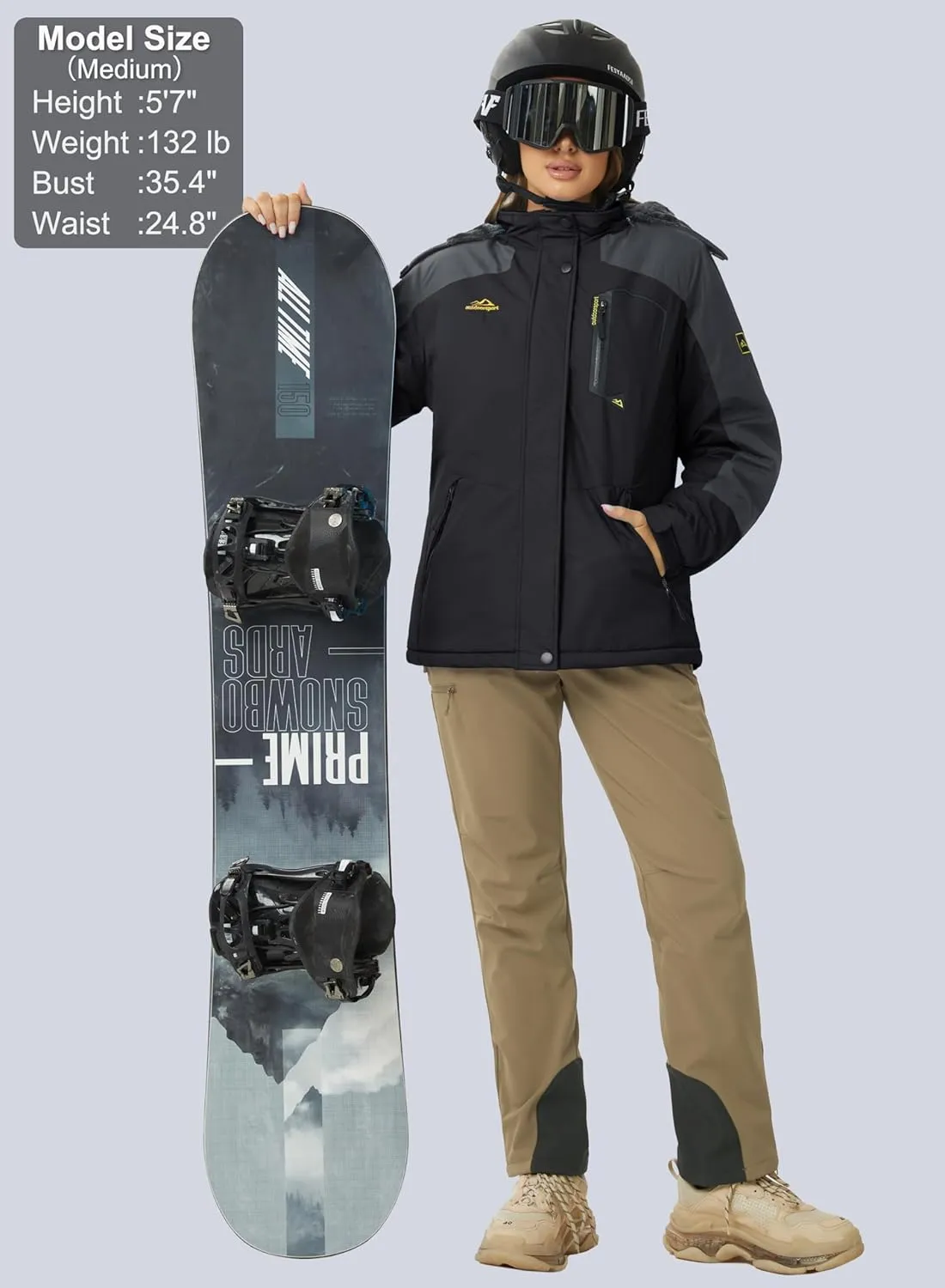 MAGCOMSEN Women's Ski Jacket Waterproof Insulated Snow Jacket Warm Windproof Winter Coats with Hood Fleece Lined Jacket