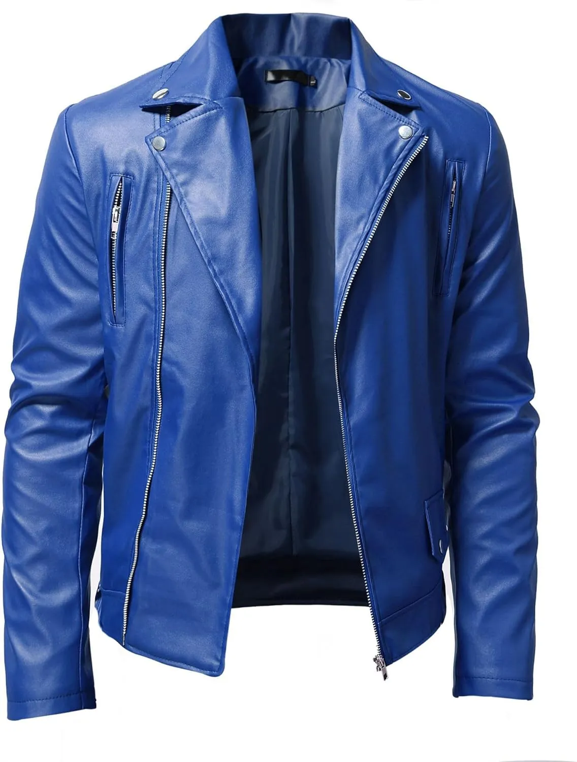 Maiyifu-GJ Mens Faux Leather Biker Jacket Vintage Asymmetric Zip Motorcycle Jackets PU Lightweight Punk Belted Slim Coat