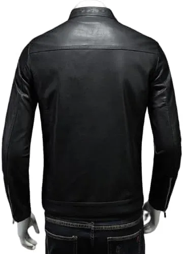 Maiyifu-GJ Men's Vintage Faux Leather Jacket Zip Up Long Sleeve Motorcycle Coat PU Lapel Lightweight Slim Fit Jackets