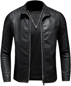 Maiyifu-GJ Men's Vintage Faux Leather Jacket Zip Up Long Sleeve Motorcycle Coat PU Lapel Lightweight Slim Fit Jackets