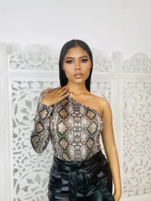 MAKE IT BETTER One-Piece Snakeskin Bodysuit