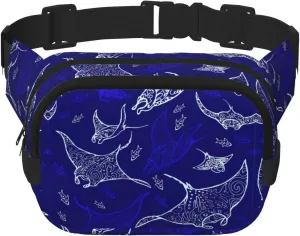 Manta Ray And Fish Fanny Pack Belt Bag For Women And Men, Fashionable Waist Pack For Traveling, Hiking