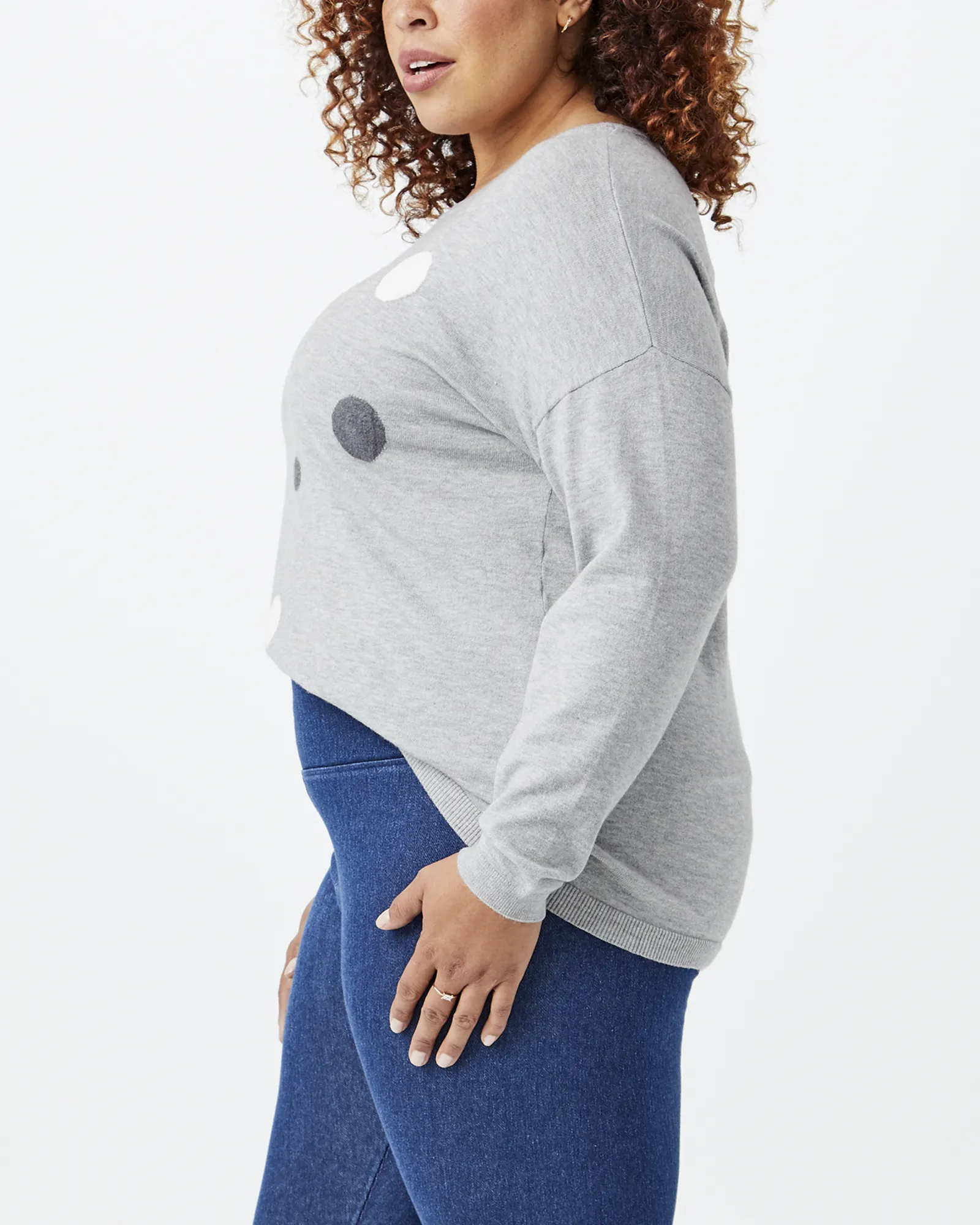 Margo Polka Dot Sweater | Light Grey / White