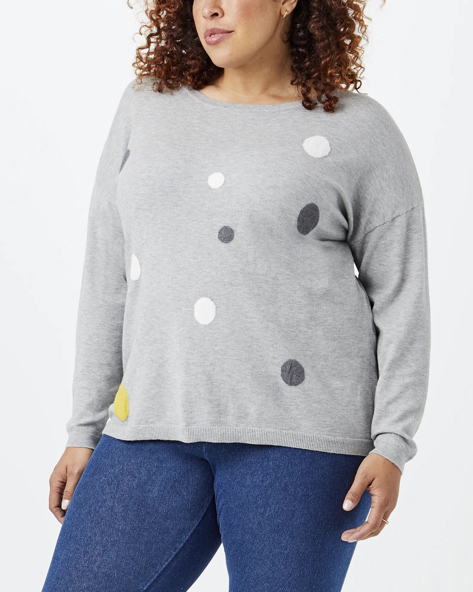 Margo Polka Dot Sweater | Light Grey / White