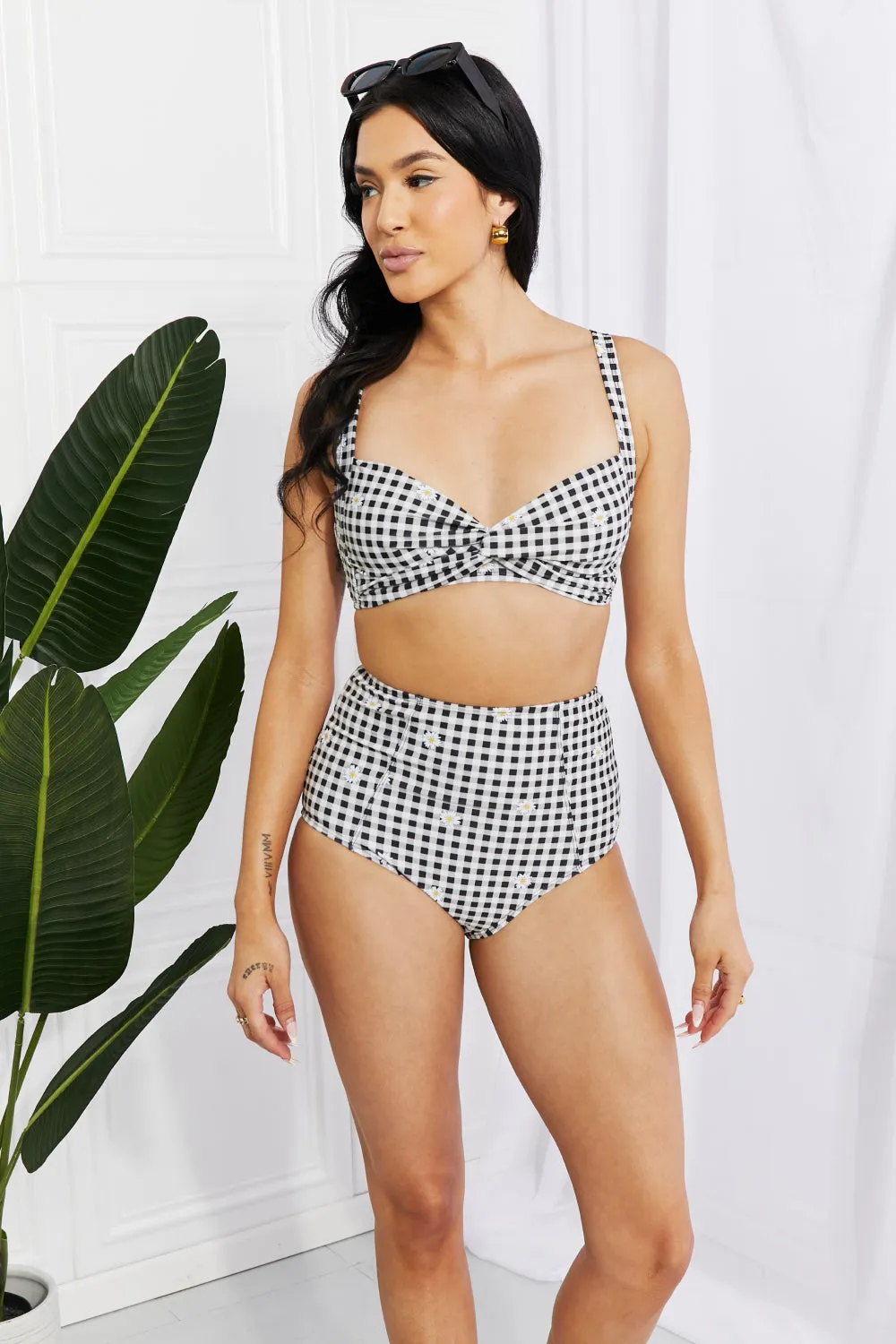 Marina West Swim Take A Dip Twist High-Rise Bikini in Black - Ships from The US
