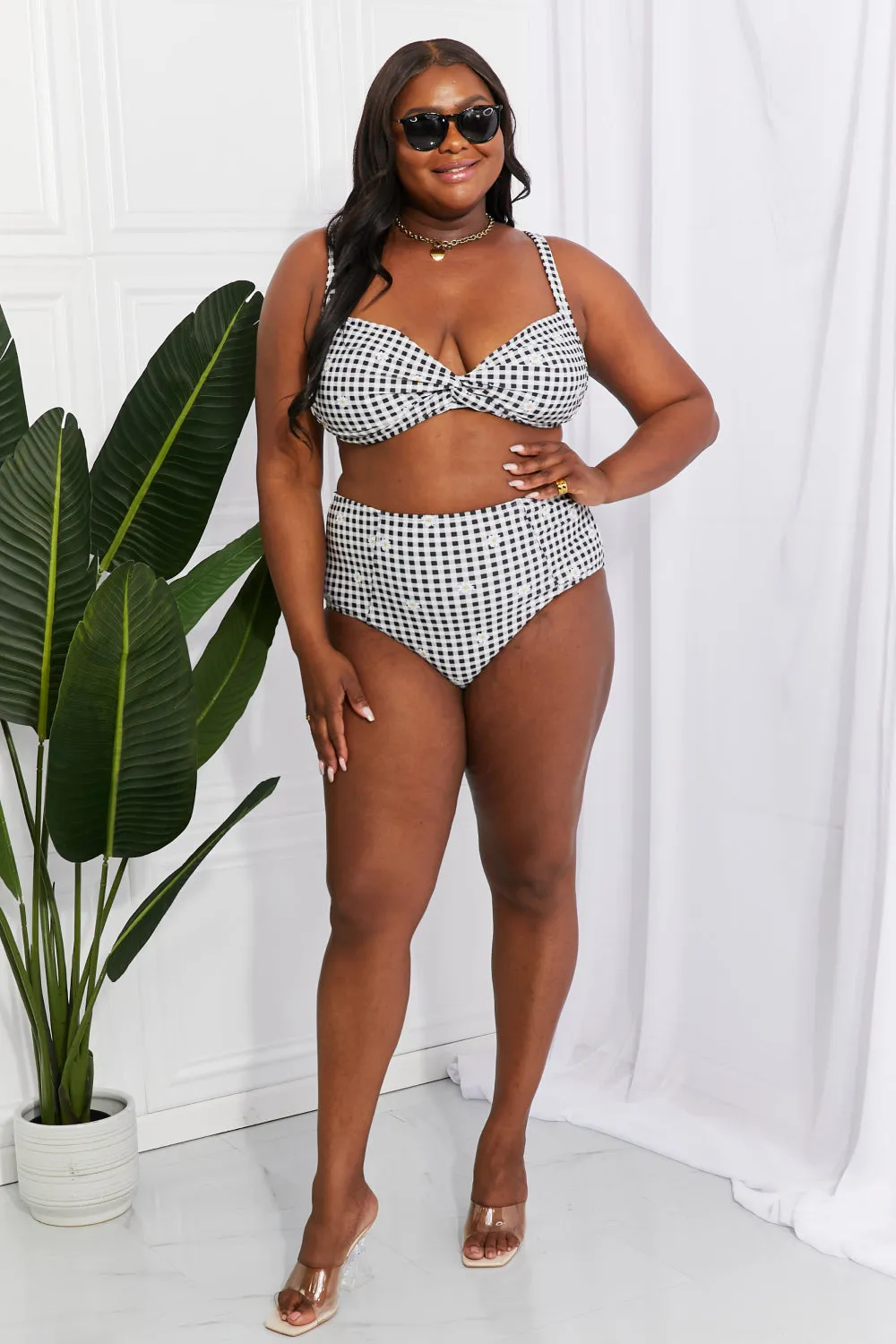 Marina West Swim Take A Dip Twist High-Rise Bikini in Black - Ships from The US