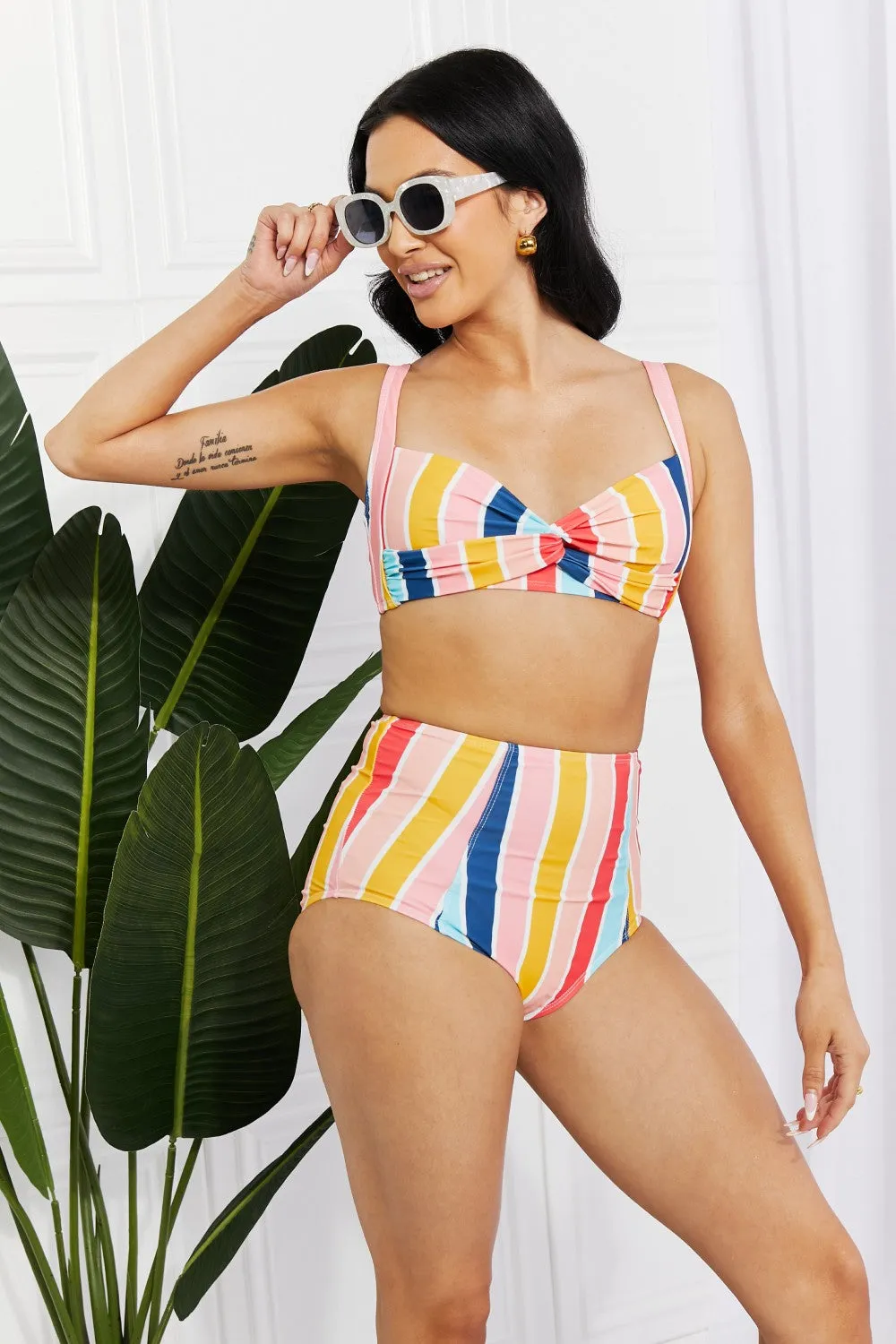 Marina West Swim Take A Dip Twist High-Rise Bikini in Stripe - Ships from The US