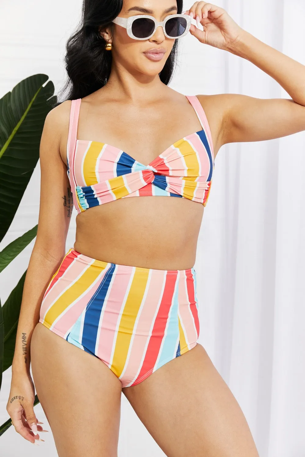 Marina West Swim Take A Dip Twist High-Rise Bikini in Stripe - Ships from The US