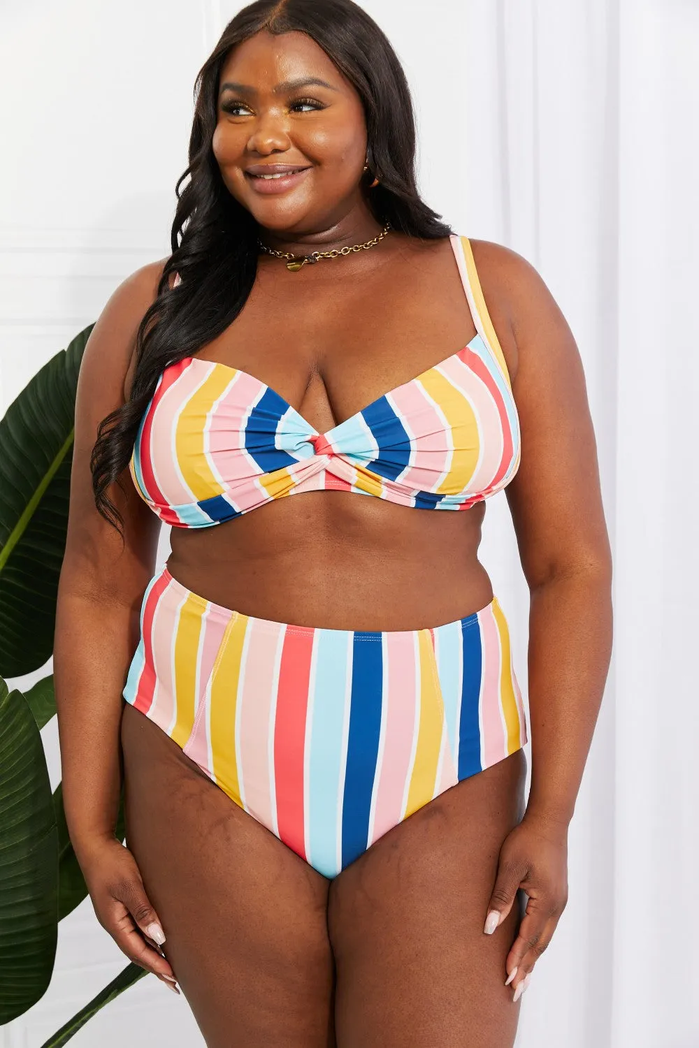 Marina West Swim Take A Dip Twist High-Rise Bikini in Stripe - Ships from The US