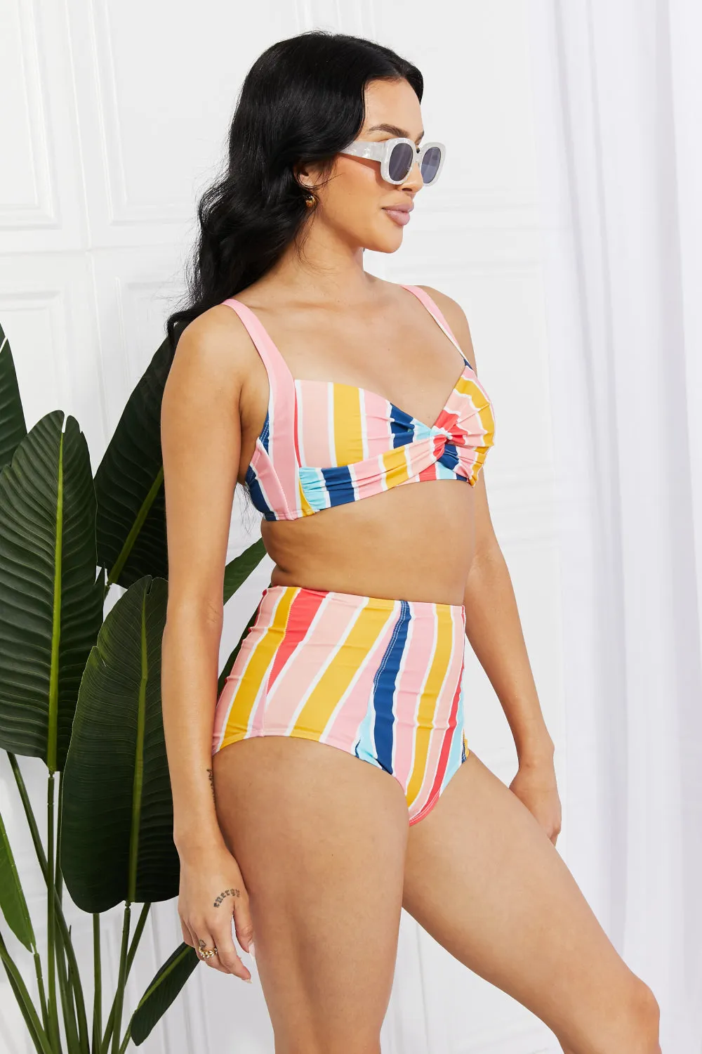 Marina West Swim Take A Dip Twist High-Rise Bikini in Stripe - Ships from The US