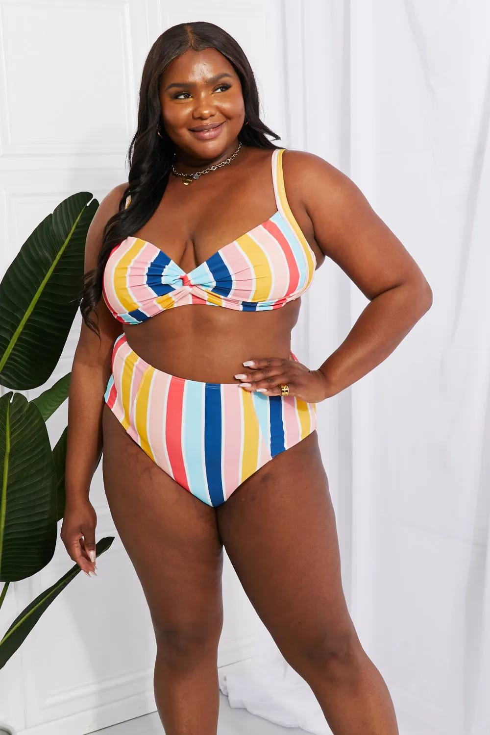 Marina West Swim Take A Dip Twist High-Rise Bikini in Stripe - Ships from The US