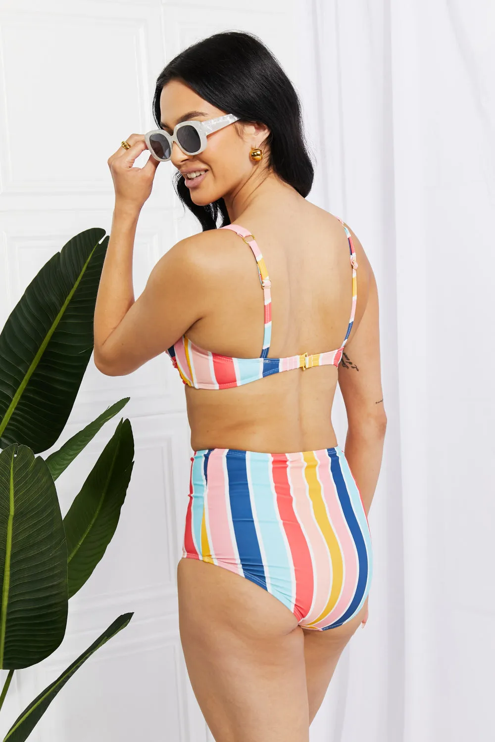 Marina West Swim Take A Dip Twist High-Rise Bikini in Stripe - Ships from The US