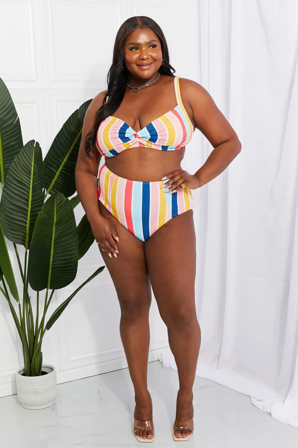 Marina West Swim Take A Dip Twist High-Rise Bikini in Stripe - Ships from The US