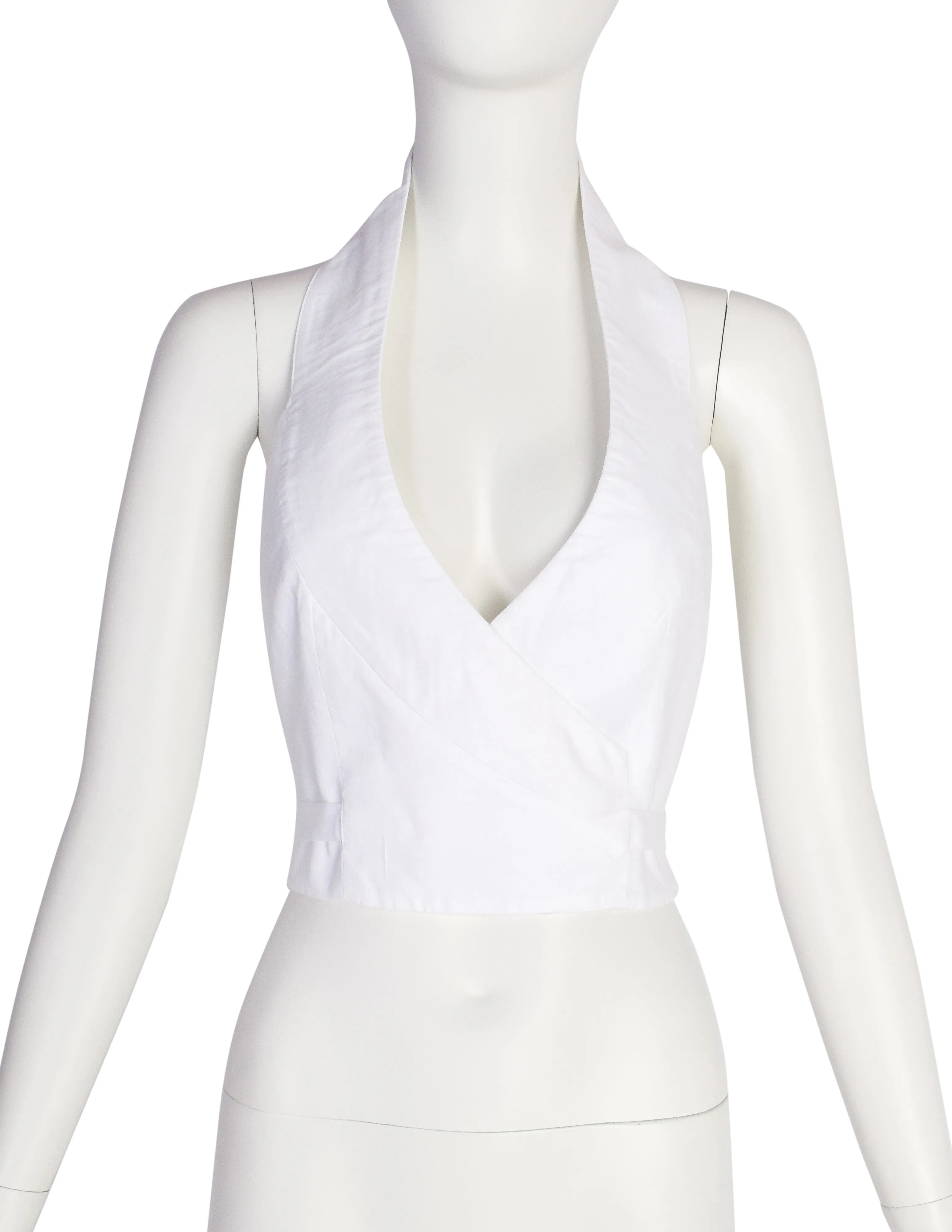 Martine Sitbon Vintage 1990s White Cotton Halter Wrap Top
