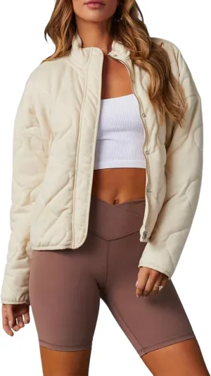 MAYSTEPPE Womens Puffer Jackets Lightweight,Long Sleeve Zip Short Down Coats Winter Cropped Warm Quilted Jacket with Pocket