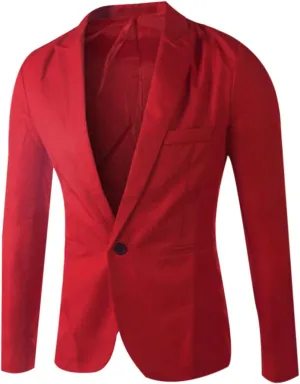 Men Casual Blazer Jackets Slim Fit Suits Jacket One Button Business Sports Coat Solid Long Sleeve Office Work Tops