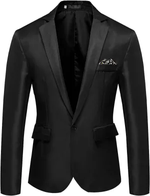 Men Casual Blazer Jackets Slim Fit Suits Jacket One Button Business Sports Coat Solid Long Sleeve Office Work Tops