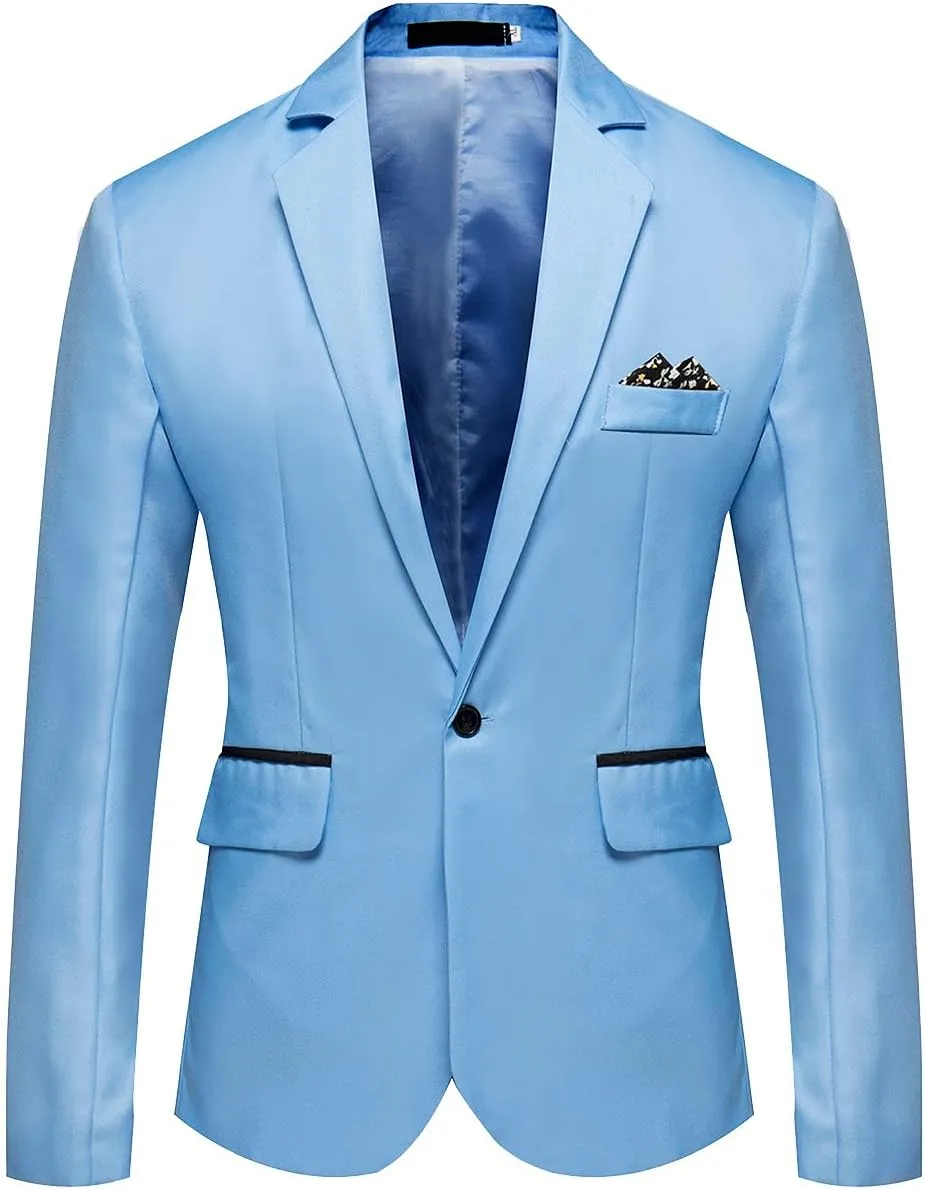 Men Casual Blazer Jackets Slim Fit Suits Jacket One Button Business Sports Coat Solid Long Sleeve Office Work Tops
