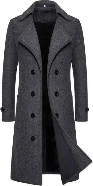 Men Coats Winter Long Winter Overcoat for Men Notched Collar Breasted Slim Fit Casual Trench Coat Everyday Style