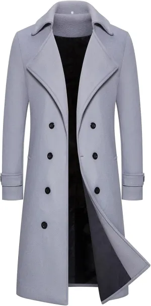 Men Coats Winter Long Winter Overcoat for Men Notched Collar Breasted Slim Fit Casual Trench Coat Everyday Style