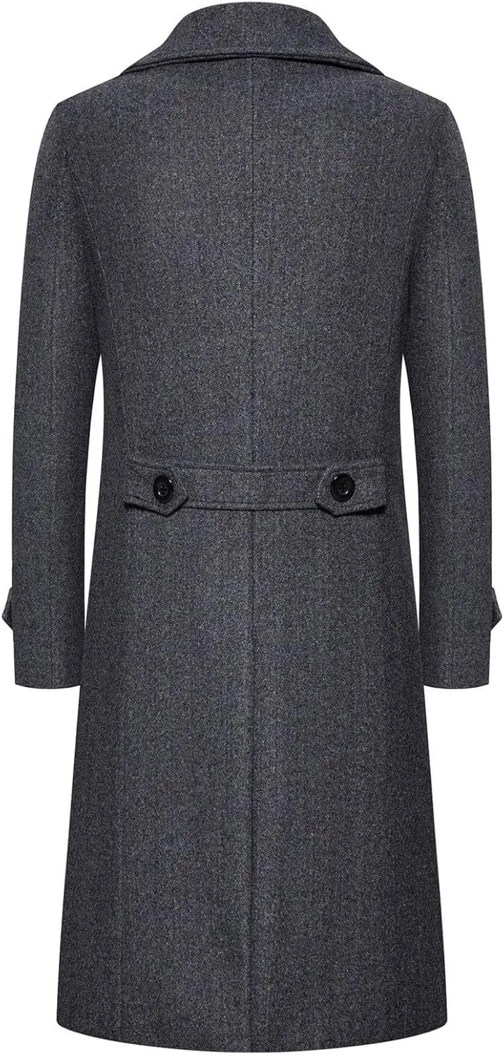 Men Coats Winter Long Winter Overcoat for Men Notched Collar Breasted Slim Fit Casual Trench Coat Everyday Style