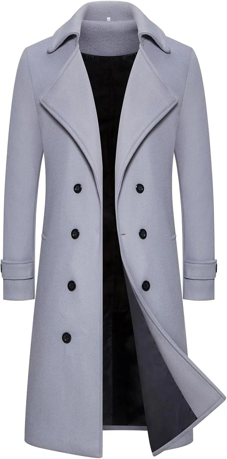 Men Coats Winter Long Winter Overcoat for Men Notched Collar Breasted Slim Fit Casual Trench Coat Everyday Style